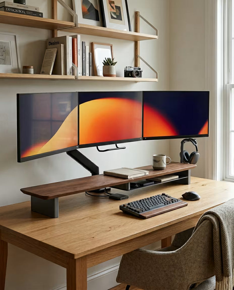 Alberenz® Orzechowy drewniany podwyższacz pod monitor – 2 monitory