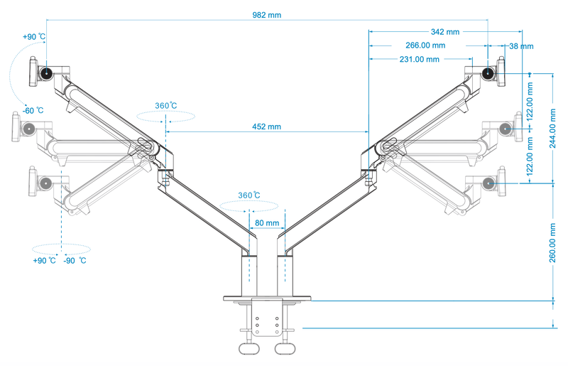 Alberenz® Doppel Monitorarm mit Gasfeder Dunkelgrau