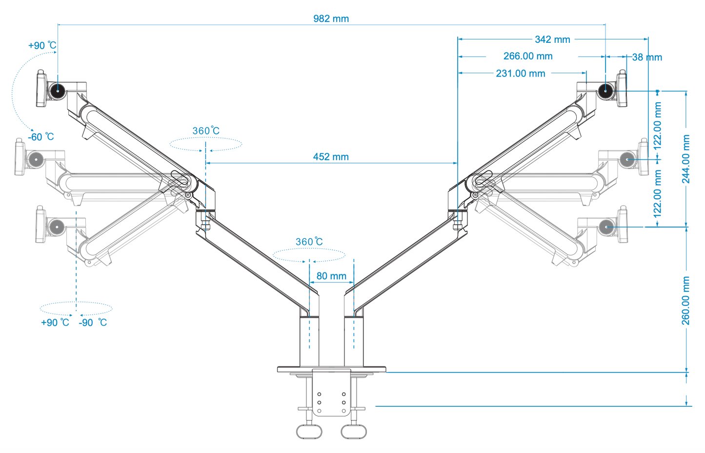 Alberenz® Double Monitor Arm With Gas Spring Silver - Alberenz -