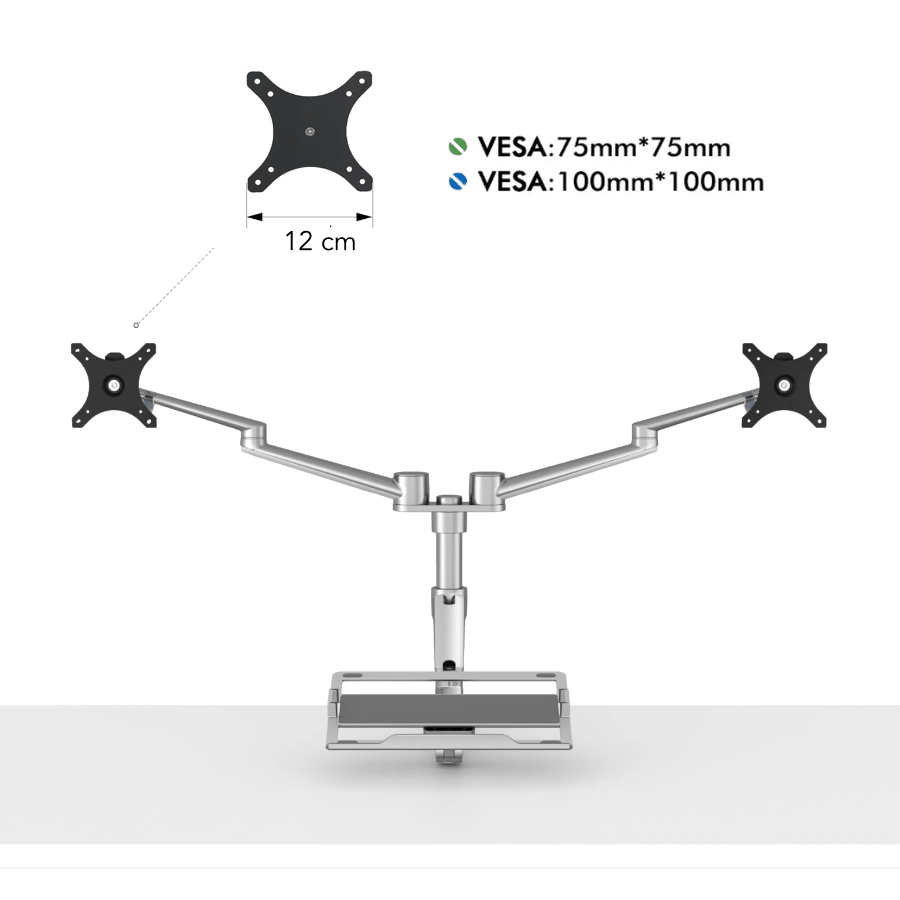Alberenz Double Monitor Arm With Laptop Mount Silver - Alberenz -