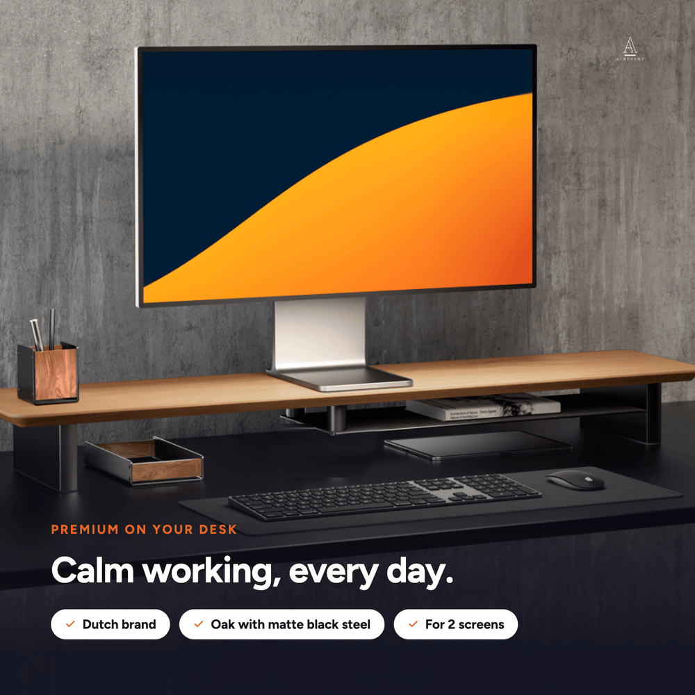 Alberenz® Eg Træ Monitorforhøjer - 2 Skærme