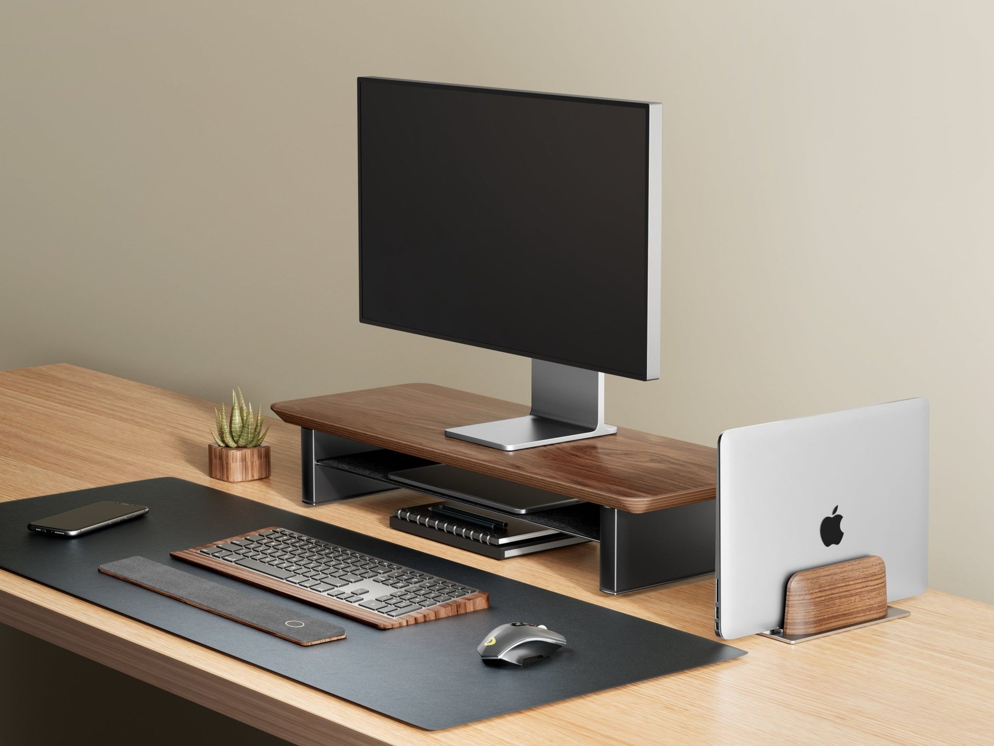 Alberenz® Walnut Wooden Monitor Riser - 1 Monitor - Alberenz -