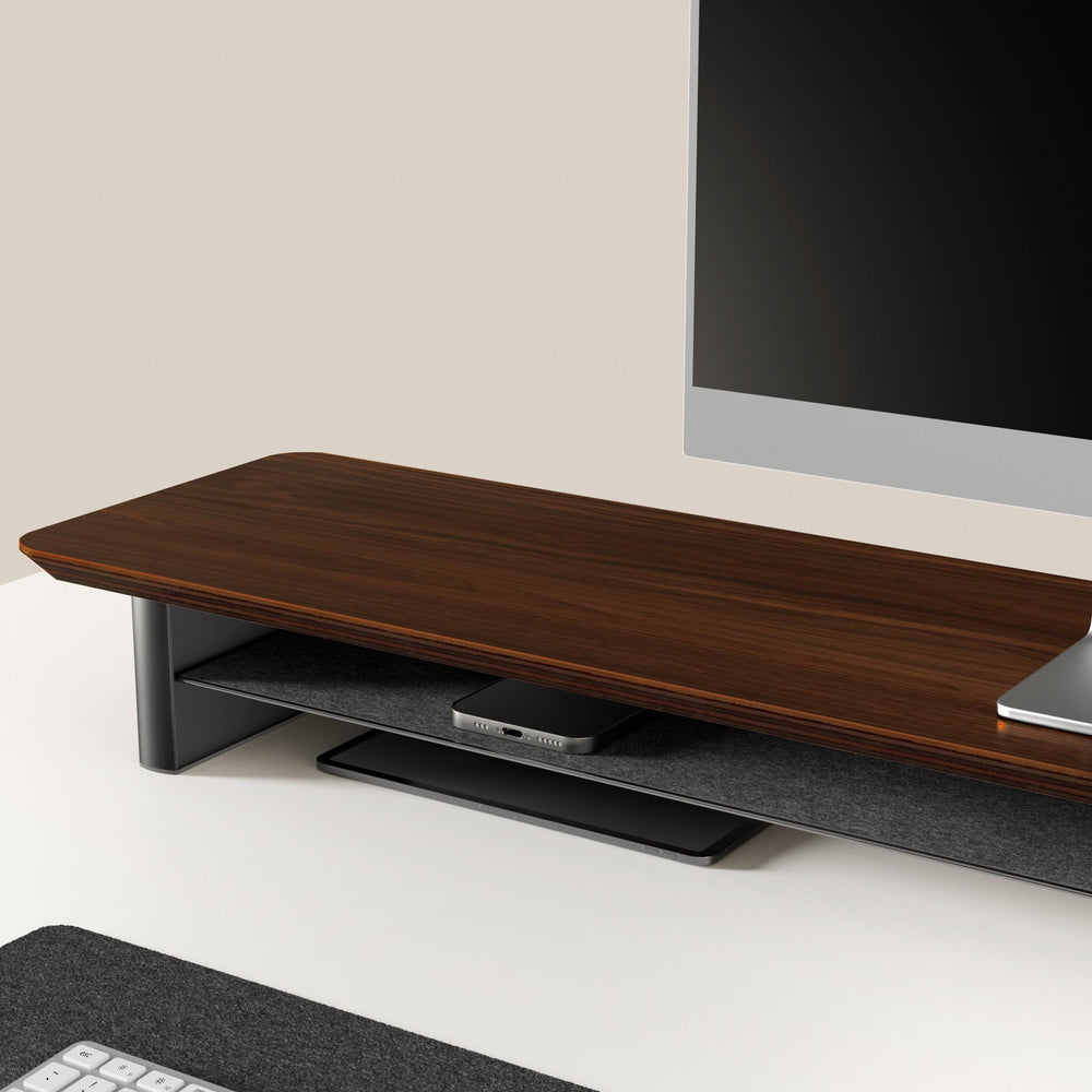 Alberenz® Orzechowy drewniany podwyższacz pod monitor – 2 monitory