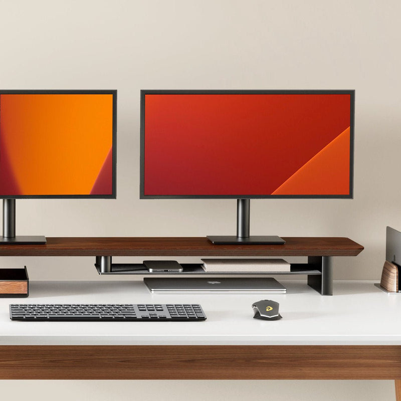 Alberenz® Orzechowy drewniany podwyższacz pod monitor – 2 monitory