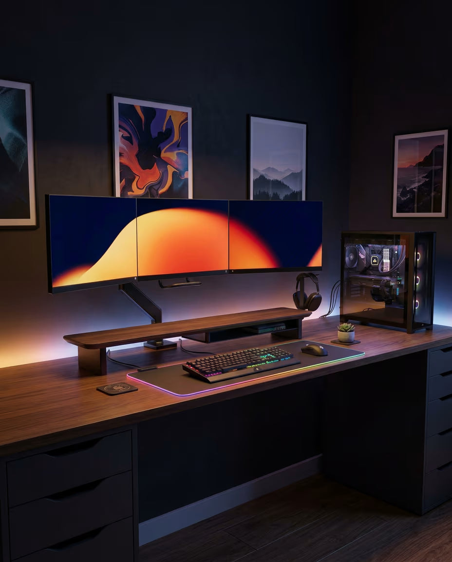 Alberenz® Orzechowy drewniany podwyższacz pod monitor – 2 monitory