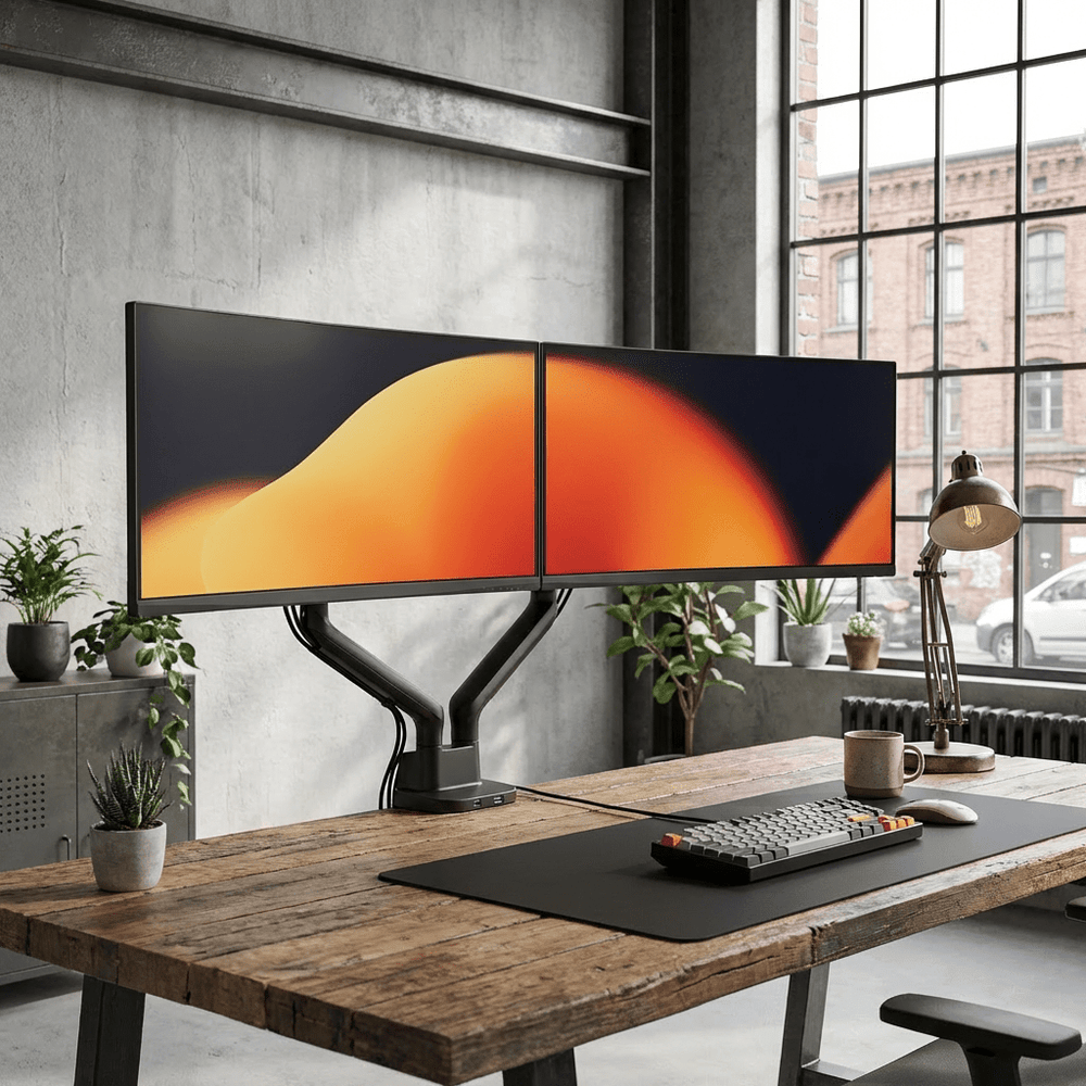Alberenz držák na dvojitý monitor s plynovou pružinou - až do 35" - s USB - černý