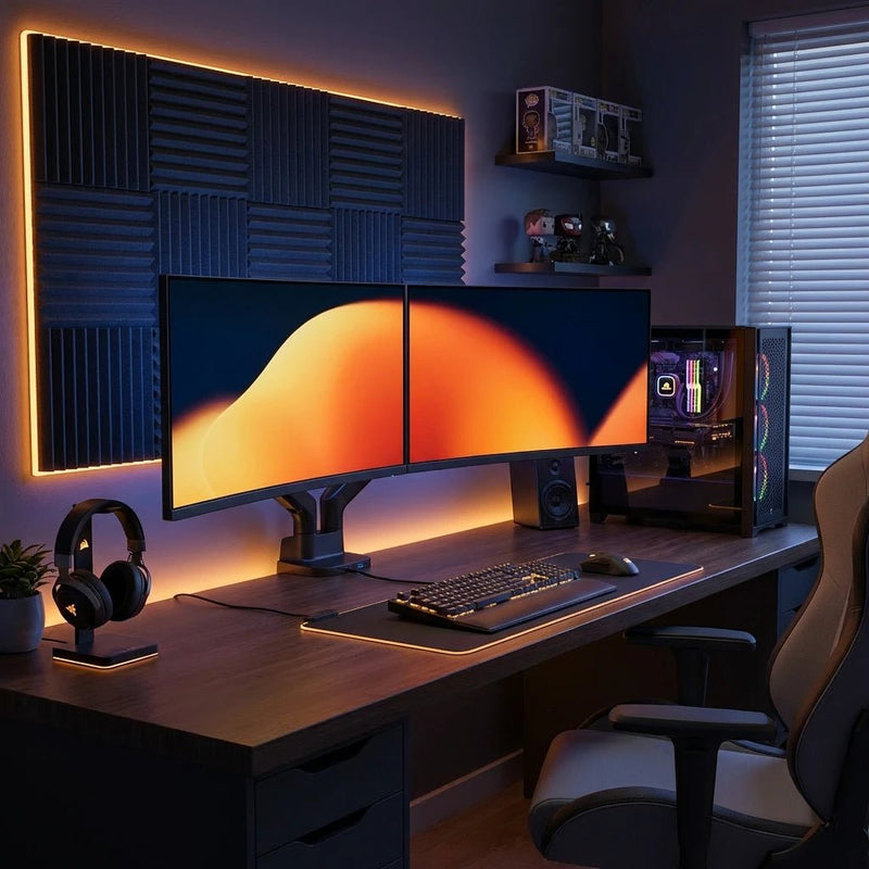 Alberenz držák na dvojitý monitor s plynovou pružinou - až do 35" - s USB - černý