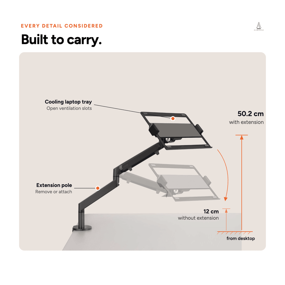 Alberenz® Laptoparm Gasveer - Donkergrijs