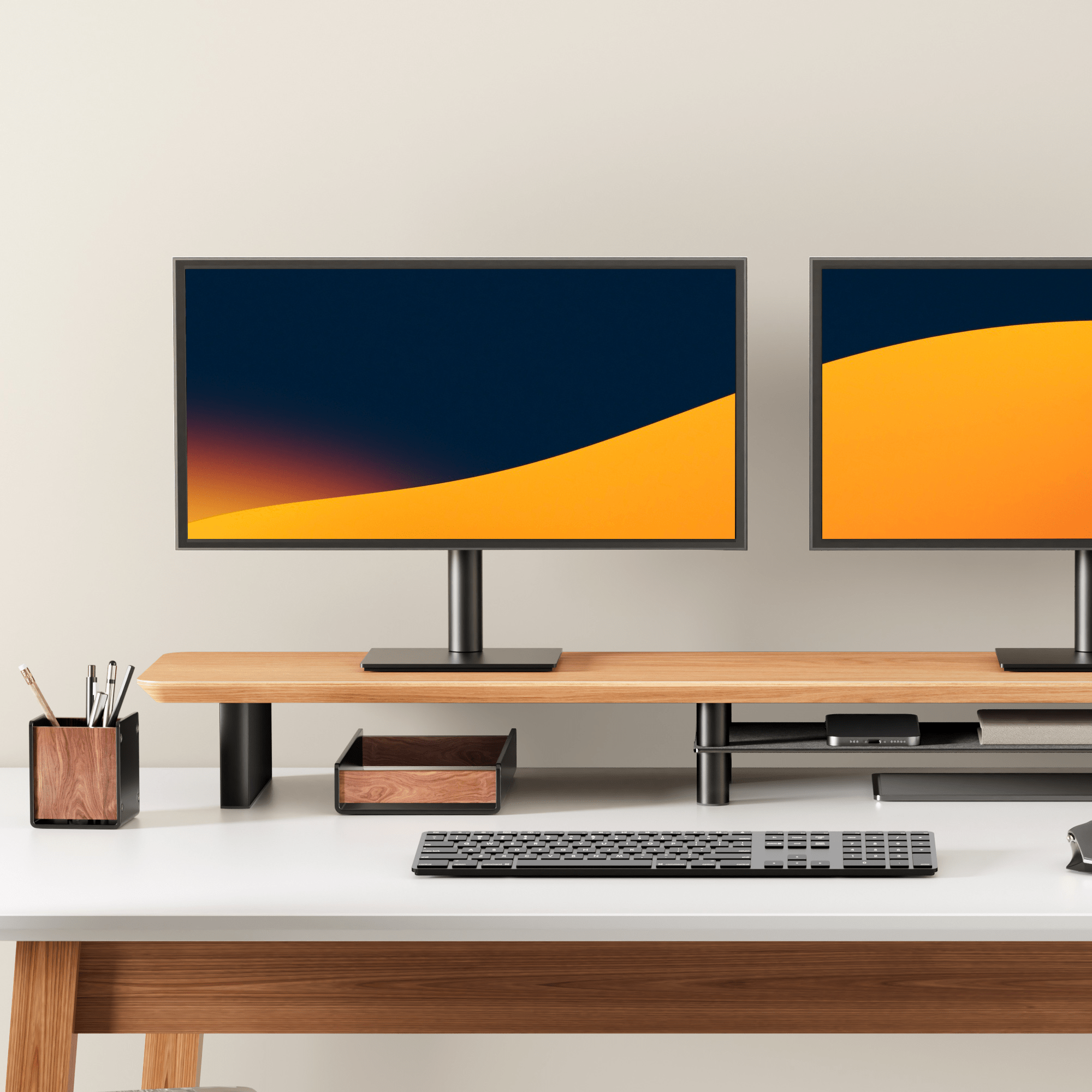 Alberenz® Oak Wooden Monitor Riser - 2 Monitors - Alberenz - Monitor riser