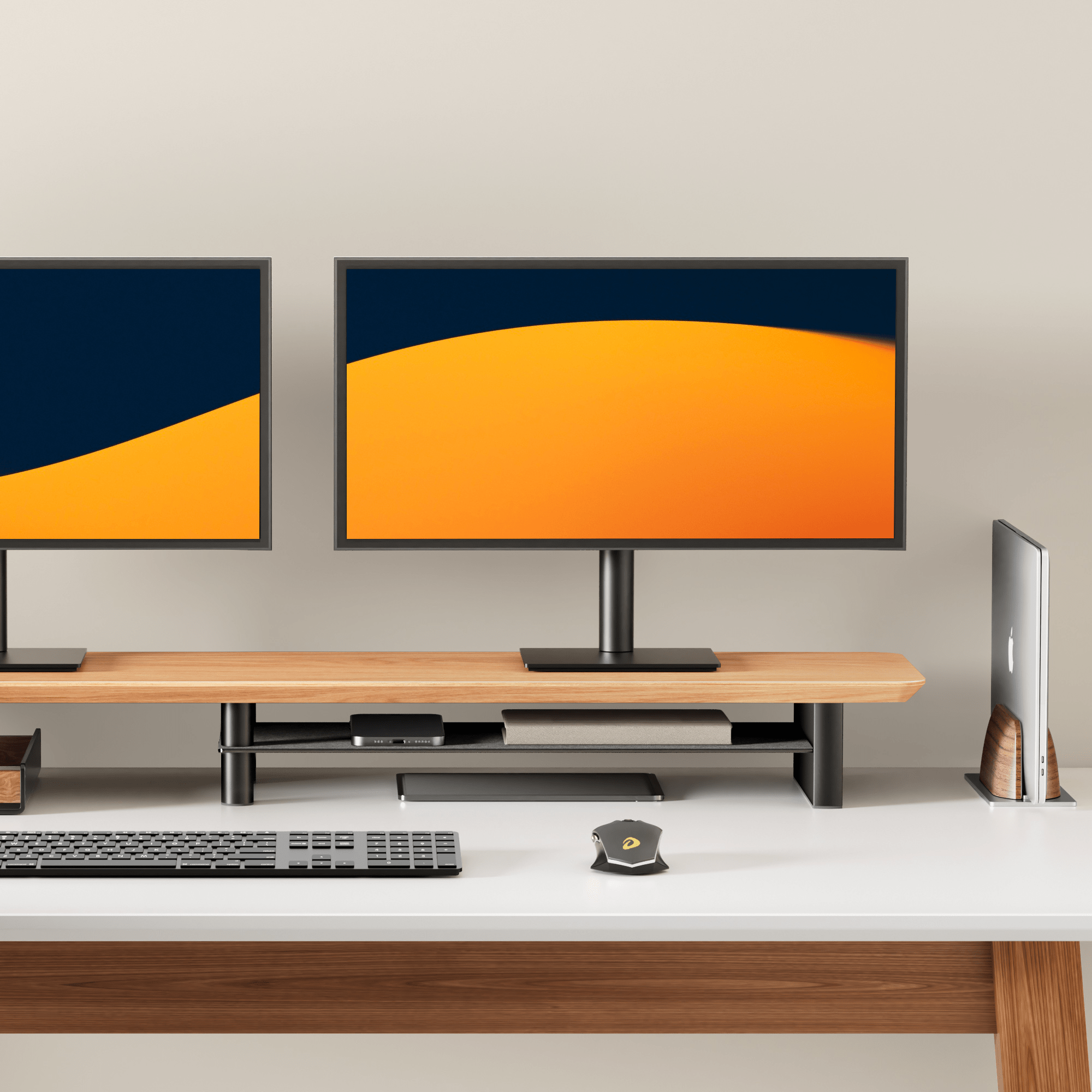 Alberenz® Oak Wooden Monitor Riser - 2 Monitors - Alberenz - Monitor riser