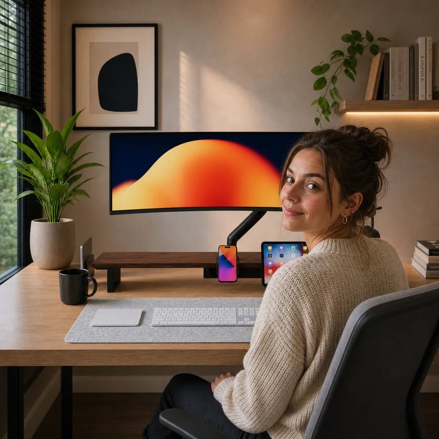 Alberenz eenzegen Monitorarm Gasfeder - Bis zu 40 Zoll - mat USB - Schwaarz