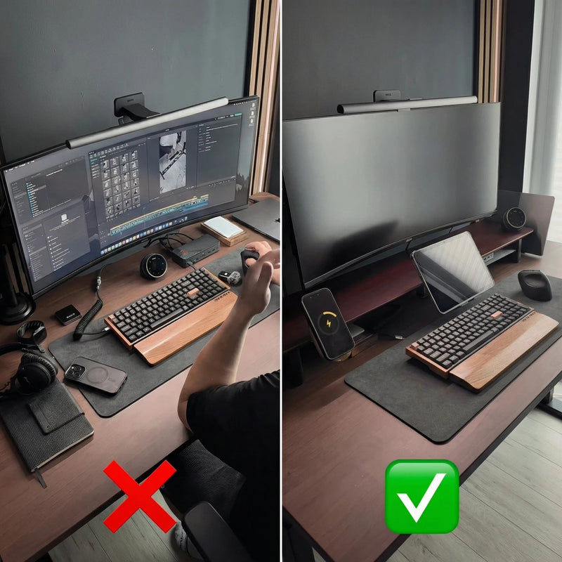 Alberenz® Orzechowy drewniany podwyższacz pod monitor – 2 monitory