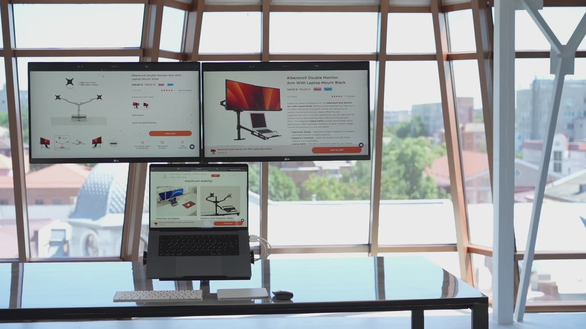 Alberenz® Double Monitor Arm With Laptop Mount Black